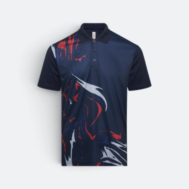 QD90 Quick Dry Sublimation Polo Marble Swirl Navy Qd90 quick dry sublimation polo marble swirl navy colour view