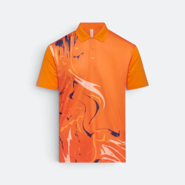QD90 Quick Dry Sublimation Polo Marble Swirl Orange Qd90 quick dry sublimation polo marble swirl orange colour view