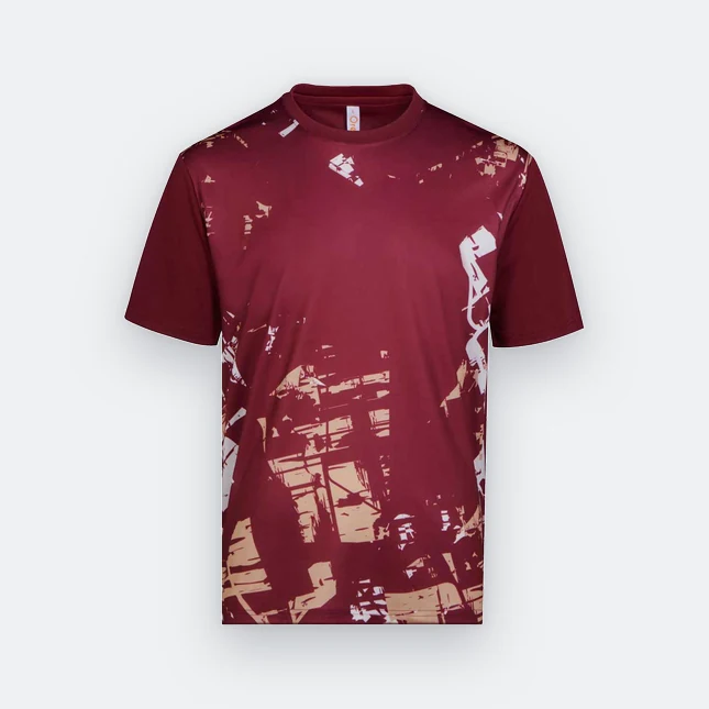 Qd91 quick dry sublimation t-shirt distressed block maroon colour view