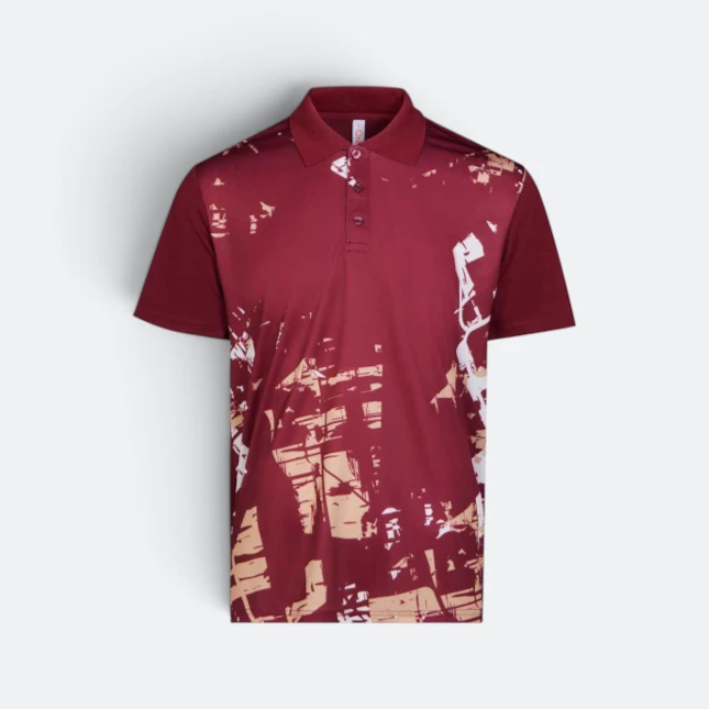 Qd92 quick dry sublimation polo distressed block maroon colour view