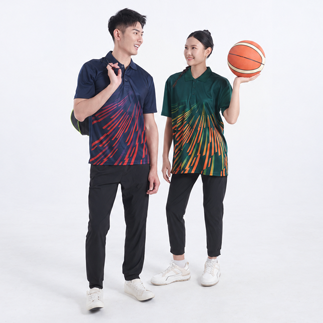 Qd96 quick dry sublimation polo burst worn by model