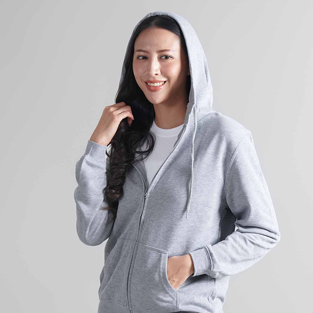 Ss10 full-zip hoodie worn by model