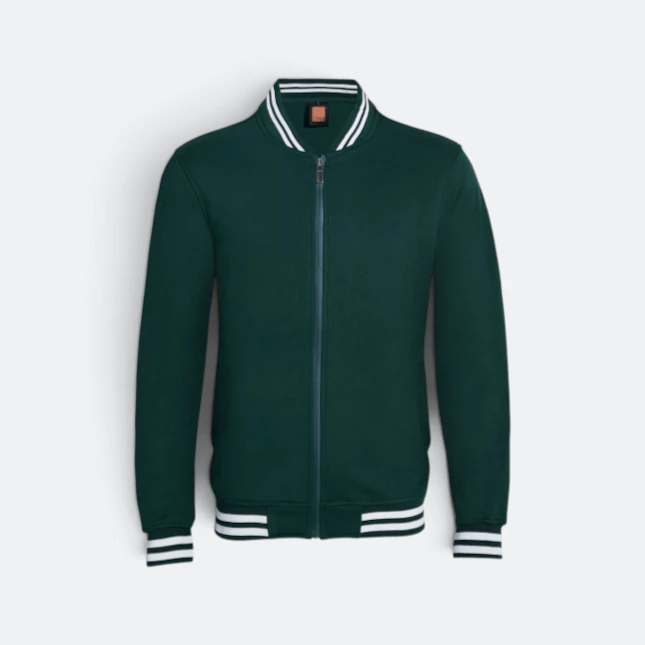 Ss13 full-zip varsity jacket forest green-white colour view