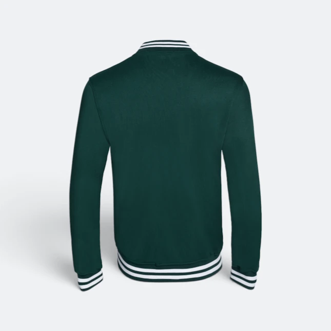 Ss13 full-zip varsity jacket forest green-white back view
