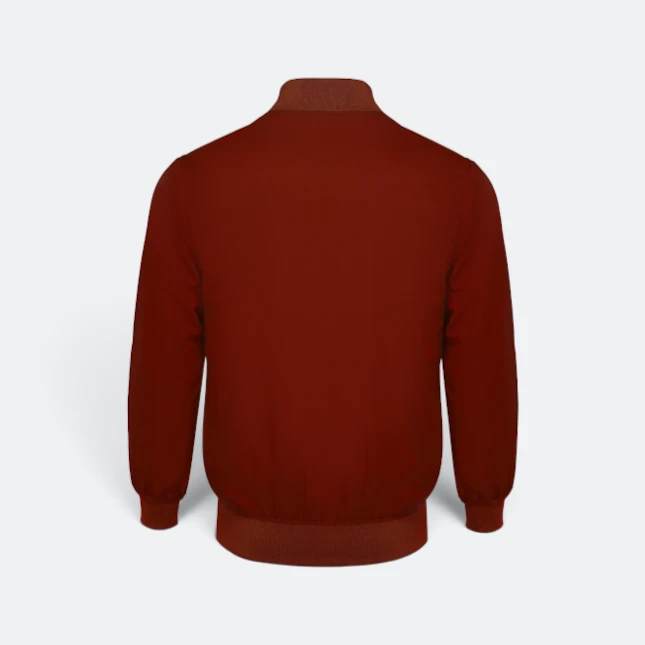 Ss15 full-zip bomber jacket maroon back view