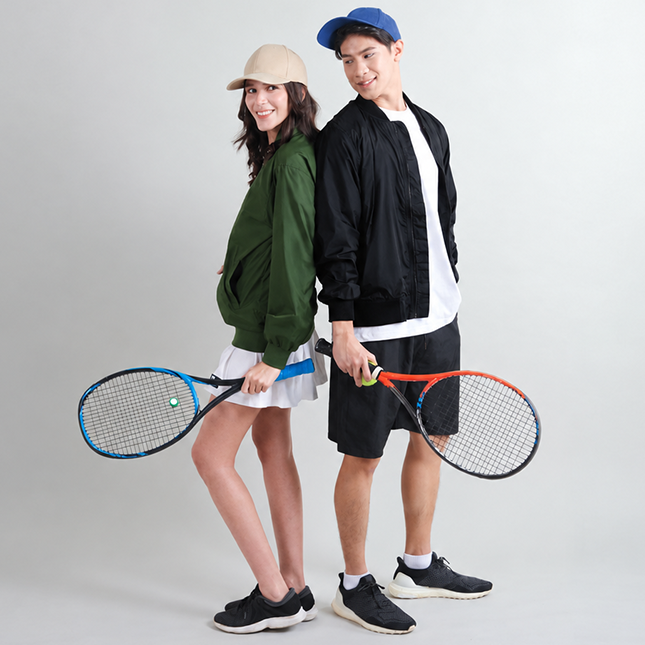 Ss15 full-zip bomber jacket worn by model