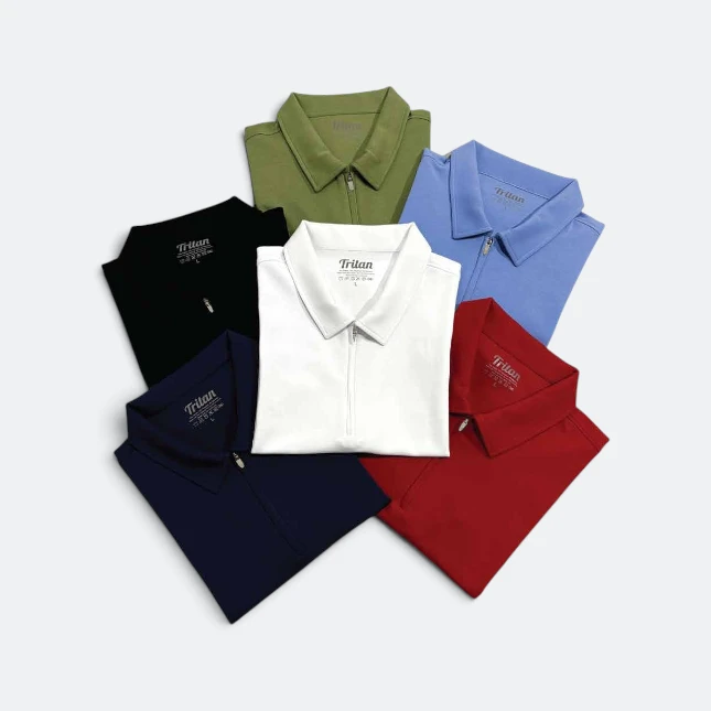 TT04 Tritan Premium Cotton-Poly Blend Polo Model 3 Tt04 tritan premium cotton-poly blend polo worn by model