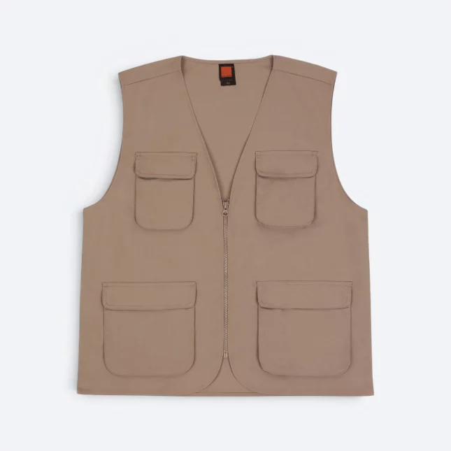 Vt03 sleeveless utility vest khaki colour view