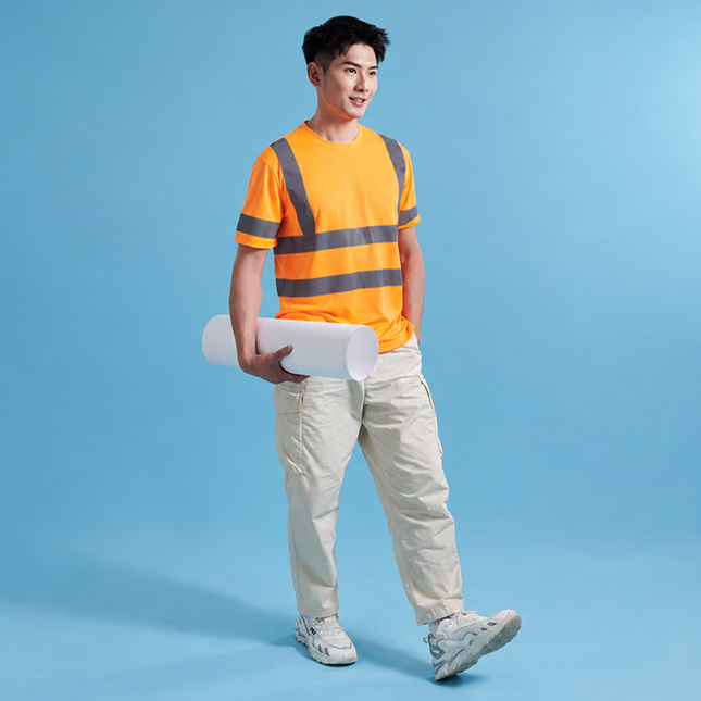 VT04 Sleeveless Safety Vest with Zip and Pockets Model 1 Vt04 sleeveless safety vest with zip and pockets worn by model