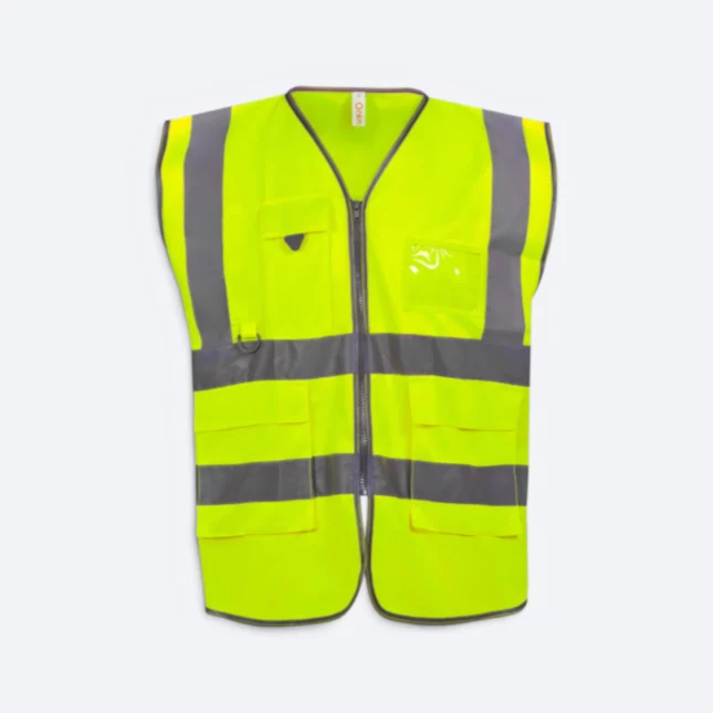 VT04 Sleeveless Safety Vest with Zip and Pockets Neon Yellow Vt04 sleeveless safety vest with zip and pockets neon yellow colour view