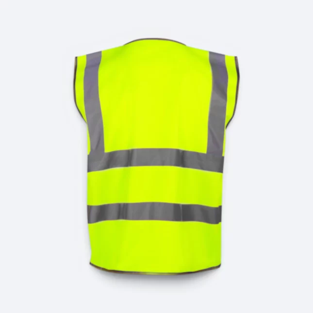 VT04 Sleeveless Safety Vest with Zip and Pockets Neon Yellow Vt04 sleeveless safety vest with zip and pockets neon yellow back view