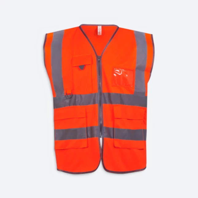 VT04 Sleeveless Safety Vest with Zip and Pockets Orange Pro Vt04 sleeveless safety vest with zip and pockets orange pro colour view