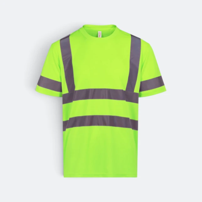 Vt05 short sleeve safety t-shirt with reflective tape neon yellow colour view