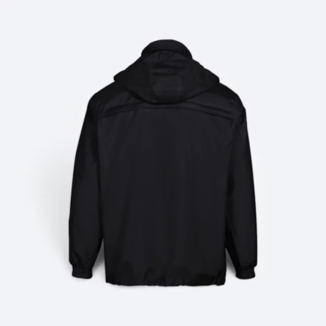 Wb07 full-zip windbreaker jacket with hidden hoodie black back view
