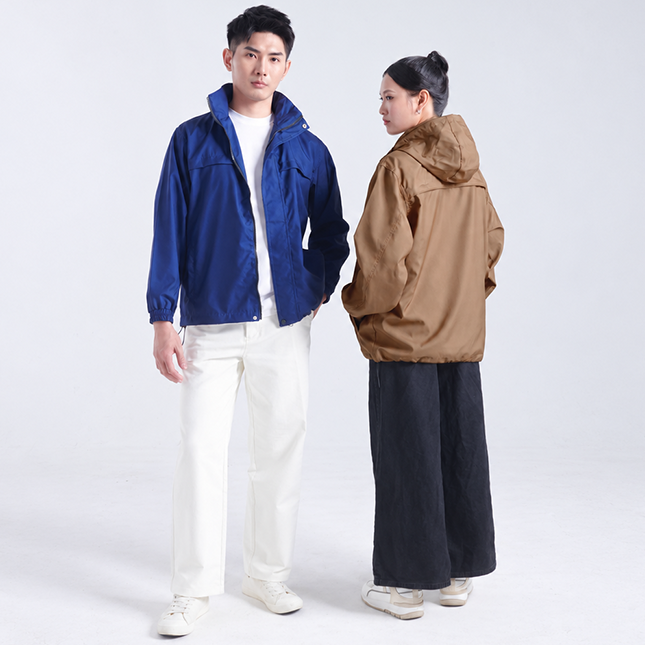 Wb07 full-zip windbreaker jacket with hidden hoodie worn by model