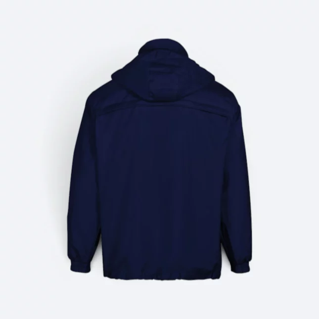 Wb07 full-zip windbreaker jacket with hidden hoodie navy pro back view