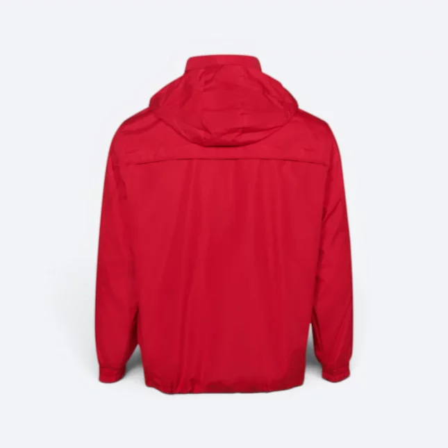 Wb07 full-zip windbreaker jacket with hidden hoodie red back view