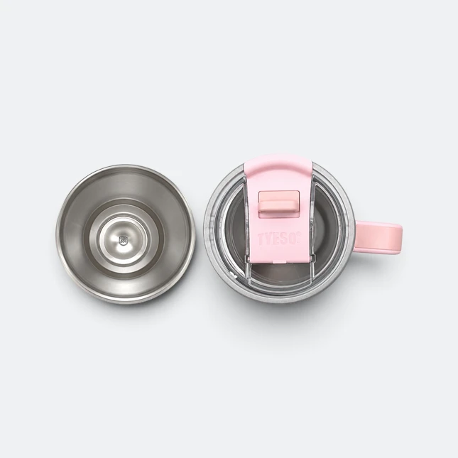 Gmg2178 tyeso vacuum tumbler with handle and straw pink lid base view, thermal flask corporate gift malaysia with logo printing
