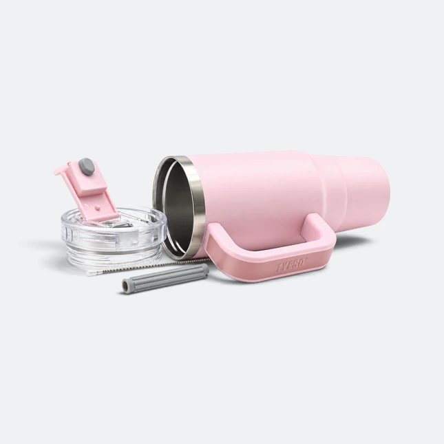 Gmg2178 tyeso vacuum tumbler with handle and straw pink parts view, thermal flask corporate gift malaysia with logo printing