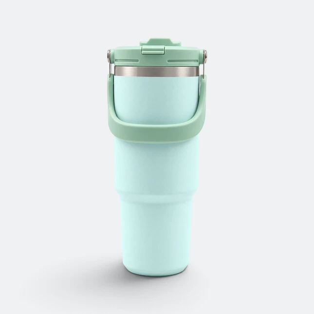 Gmg2183 tyeso vacuum tumbler with straw handle green handle view, thermal flask corporate gift malaysia with logo printing