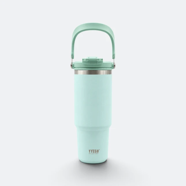 Gmg2183 tyeso vacuum tumbler with straw handle green handle up view, thermal flask corporate gift malaysia with logo printing