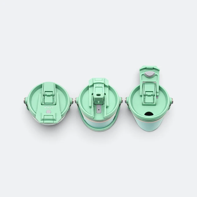 Gmg2183 tyeso vacuum tumbler with straw handle green lid options view, thermal flask corporate gift malaysia with logo printing