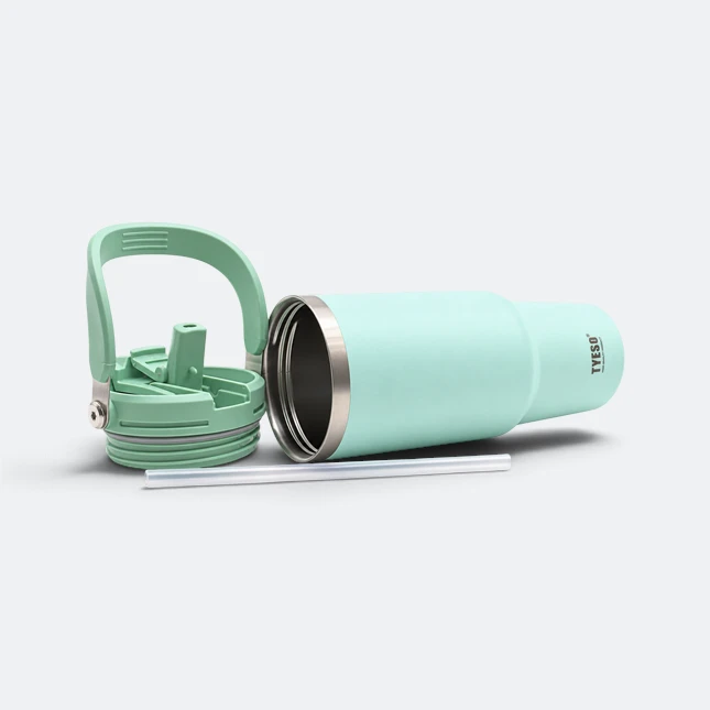 Gmg2183 tyeso vacuum tumbler with straw handle green parts view, thermal flask corporate gift malaysia with logo printing