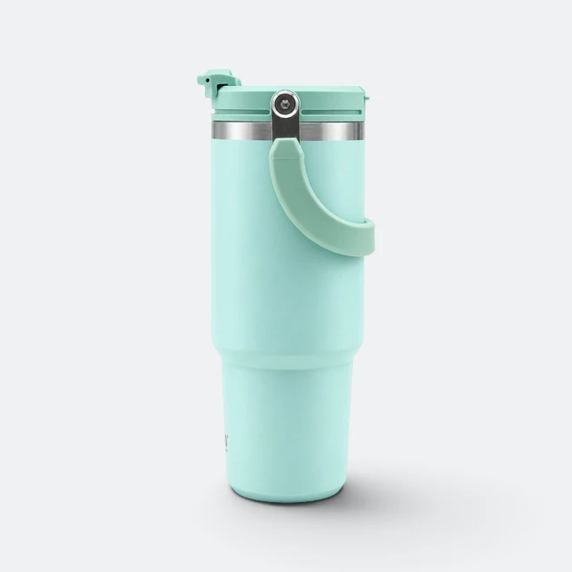 Gmg2183 tyeso vacuum tumbler with straw handle green side view, thermal flask corporate gift malaysia with logo printing