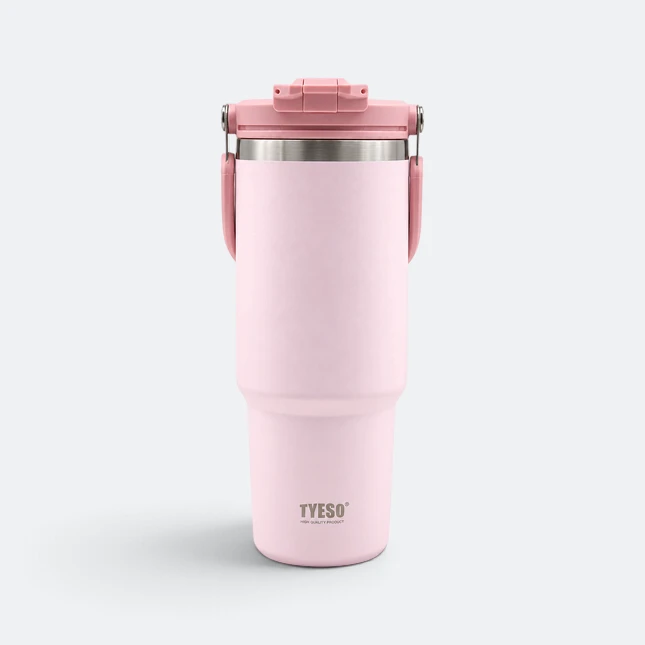 Gmg2183 tyeso vacuum tumbler with straw handle pink view, thermal flask corporate gift malaysia with logo printing