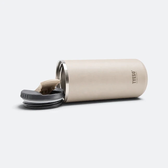 Gmg2185 tyeso slim vacuum flask beige lid off view, thermal flask corporate gift malaysia with logo printing