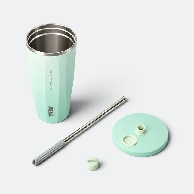 Gmg2190 tyeso vacuum tumbler with straw turquoise parts view, thermal flask corporate gift malaysia with logo printing