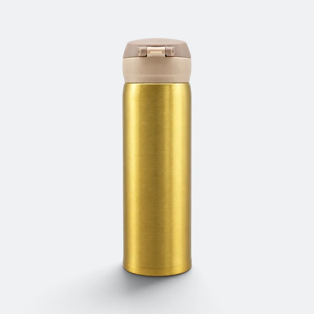 Gmg2194 flipsy glossy vacuum flask with flip lid gold view, thermal flask corporate gift malaysia with logo printing