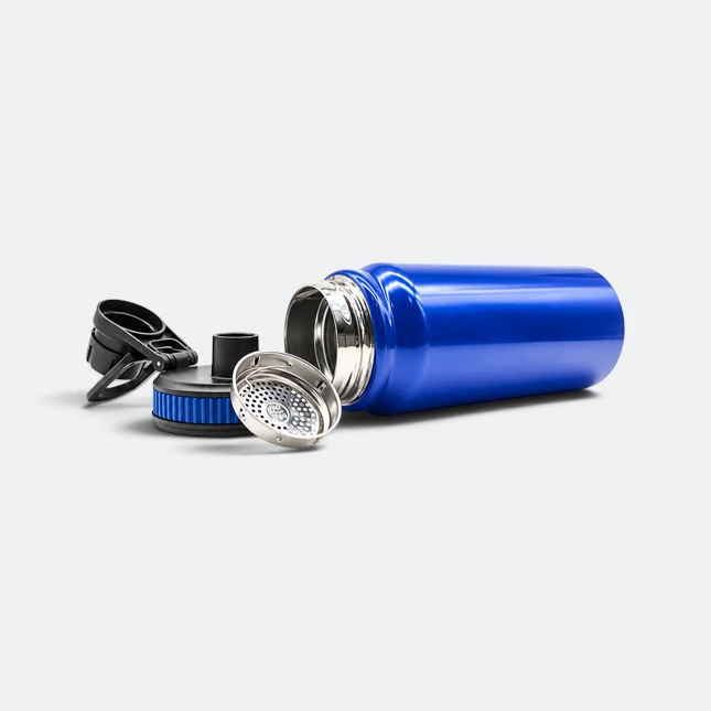 Gmg2195 trekka vacuum flask with carry handle royal blue open view, thermal flask corporate gift malaysia with logo printing