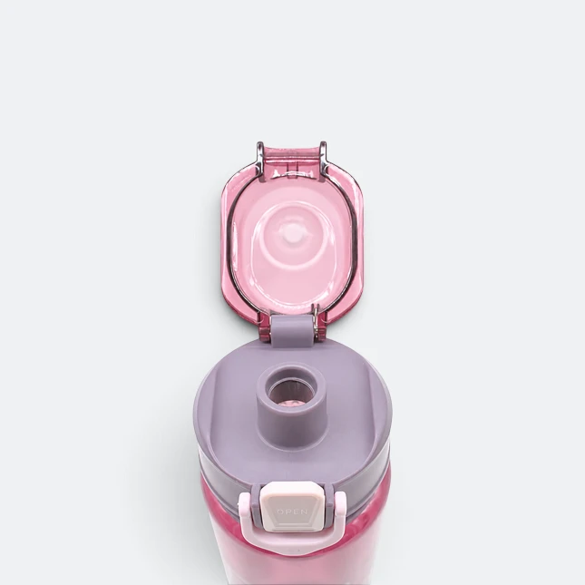 Gmg2202 flipper tritan bpa free bottle pink lid open view, sports bottle corporate gift malaysia with logo printing