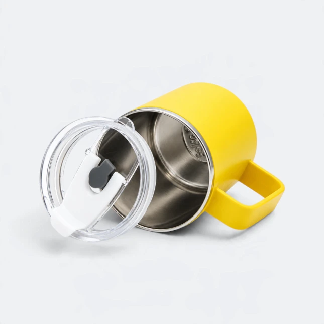 GMG2206 Campo Stainless Steel Camp Mug with Lid Yellow Lid Open Gmg2206 campo stainless steel camp mug with lid yellow lid open view, thermal flask corporate gift malaysia with logo printing