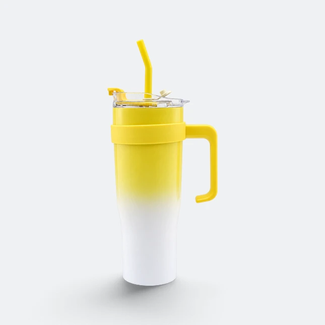 GMG2207 Venti Vacuum Tumbler with Handle and Straw Yellow Gmg2207 venti vacuum tumbler with handle and straw yellow view, thermal flask corporate gift malaysia with logo printing