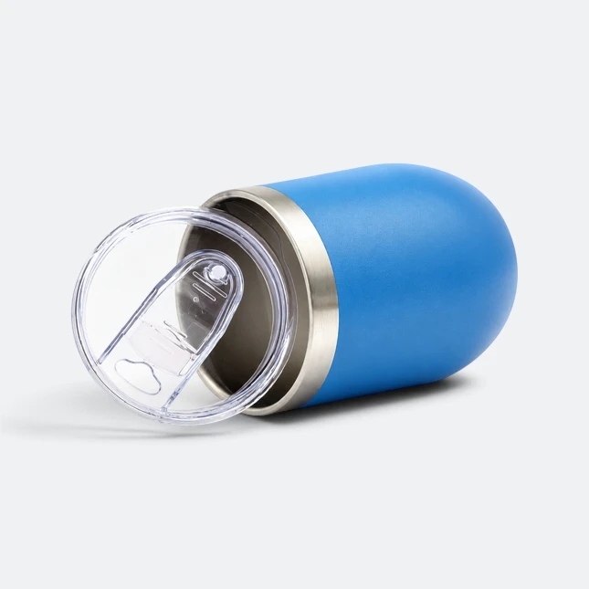 Gmg2208 eggo stainless steel wine tumbler sea blue lid off view, thermal flask corporate gift malaysia with logo printing