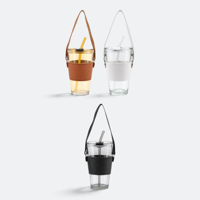 GMG2209 Sippa Glass Cup with Straw and PU Cover All Colours Gmg2209 sippa glass cup with straw and pu cover all colours view, glass drinkware corporate gift malaysia with logo printing