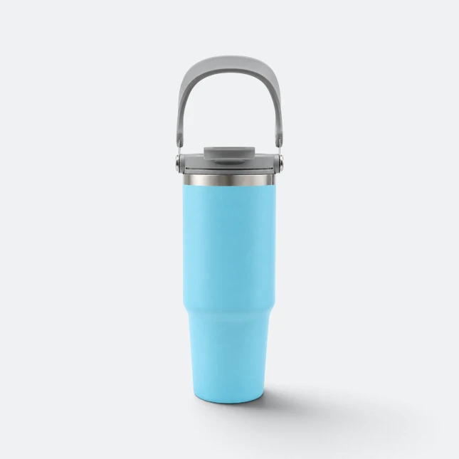 Gmg2210 tallo vacuum tumbler with carry handle sea blue handle view, thermal flask corporate gift malaysia with logo printing