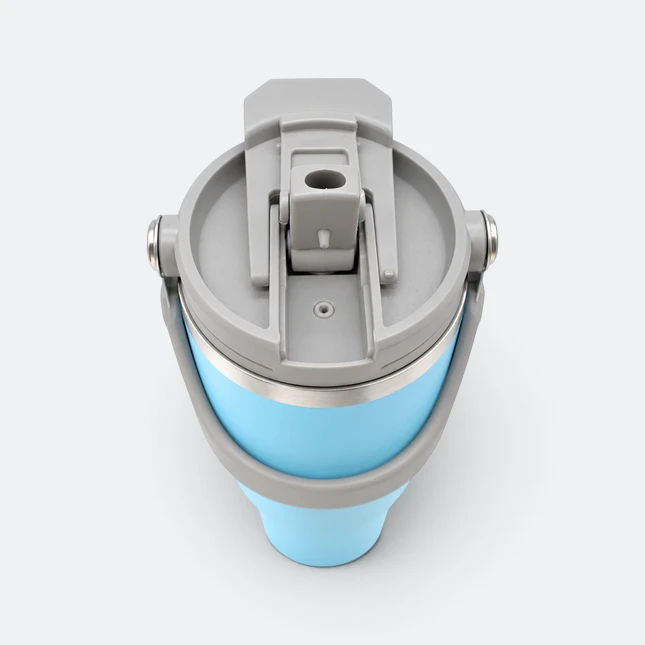 Gmg2210 tallo vacuum tumbler with carry handle sea blue top view, thermal flask corporate gift malaysia with logo printing