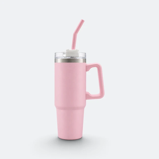 Gmg2211 mega vacuum tumbler with handle and straw pink view, thermal flask corporate gift malaysia with logo printing