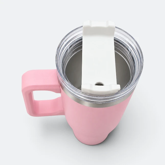 Gmg2211 mega vacuum tumbler with handle and straw pink lid closed view, thermal flask corporate gift malaysia with logo printing
