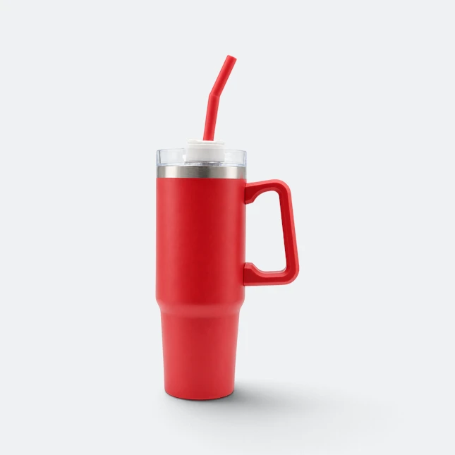 Gmg2211 mega vacuum tumbler with handle and straw red view, thermal flask corporate gift malaysia with logo printing