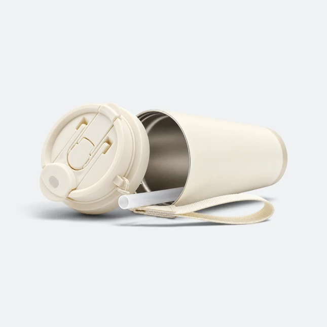 Gmg2212 latte double wall auto mug with strap beige parts view, thermal flask corporate gift malaysia with logo printing