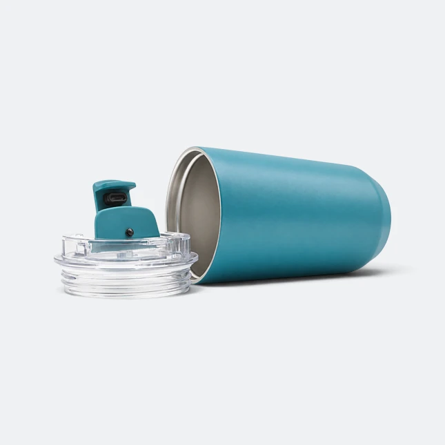 Gmg2213 brew vacuum coffee mug turquoise lid off view, thermal flask corporate gift malaysia with logo printing