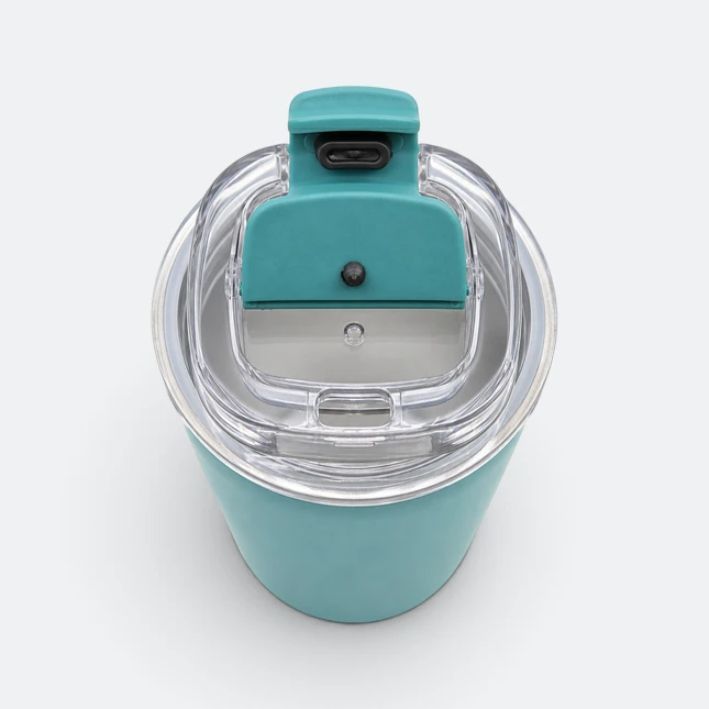Gmg2213 brew vacuum coffee mug turquoise lid top view, thermal flask corporate gift malaysia with logo printing