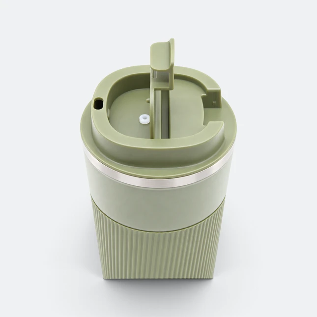 GMG2214 Sleevo Vacuum Coffee Tumbler with Grip Green Lid Angle Gmg2214 sleevo vacuum coffee tumbler with grip green lid angle view, thermal flask corporate gift malaysia with logo printing