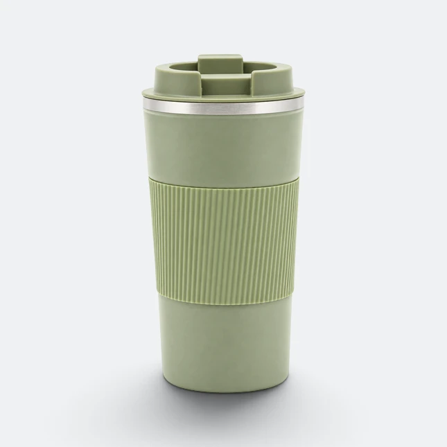 GMG2214 Sleevo Vacuum Coffee Tumbler with Grip Green Lid Open Gmg2214 sleevo vacuum coffee tumbler with grip green lid open view, thermal flask corporate gift malaysia with logo printing