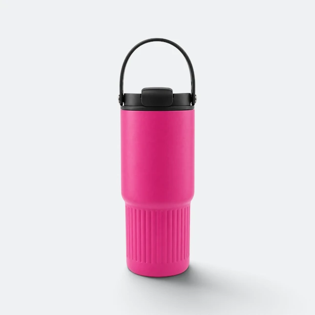 Gmg2215 loopa vacuum tumbler with carry loop magenta handle view, thermal flask corporate gift malaysia with logo printing