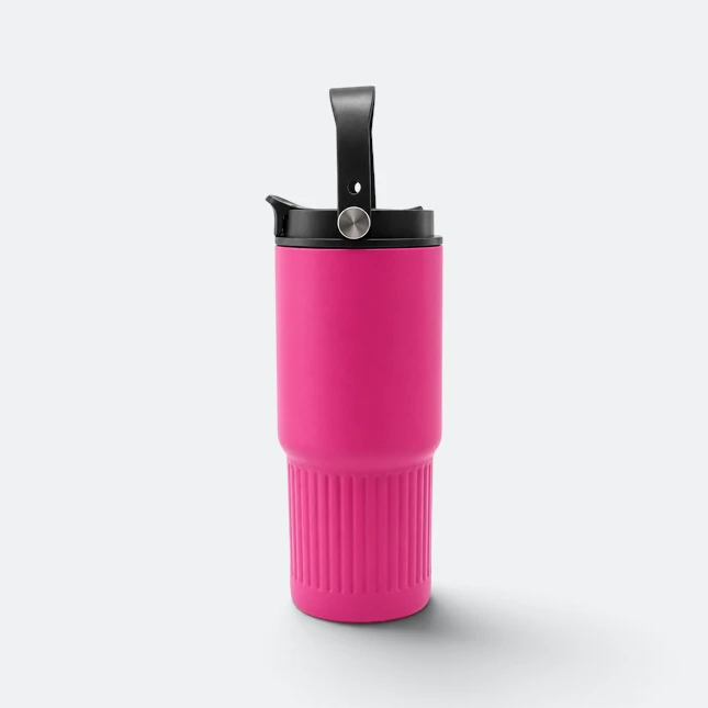 Gmg2215 loopa vacuum tumbler with carry loop magenta top view, thermal flask corporate gift malaysia with logo printing